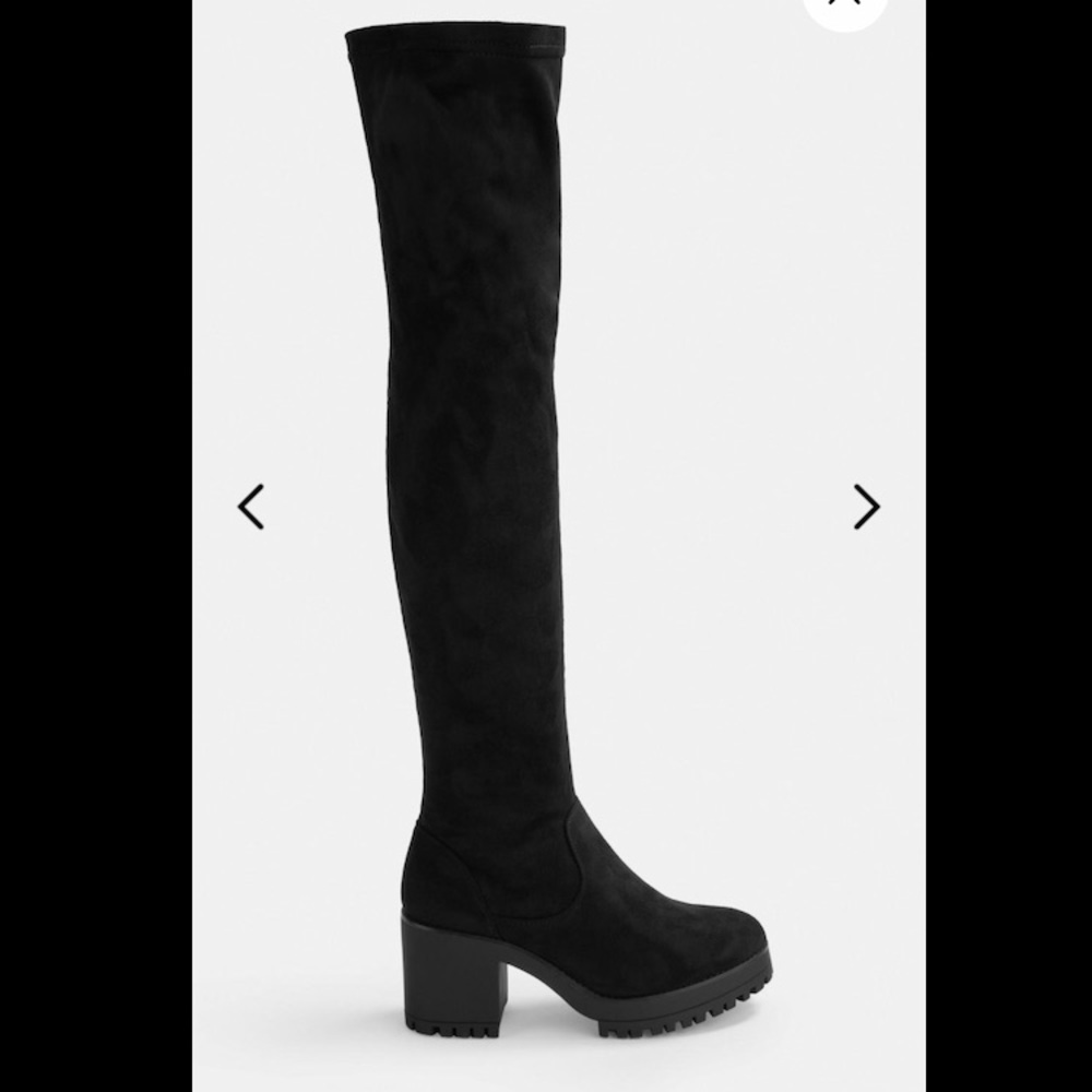 Black Faux Suede Over The Knee Cleated Boots